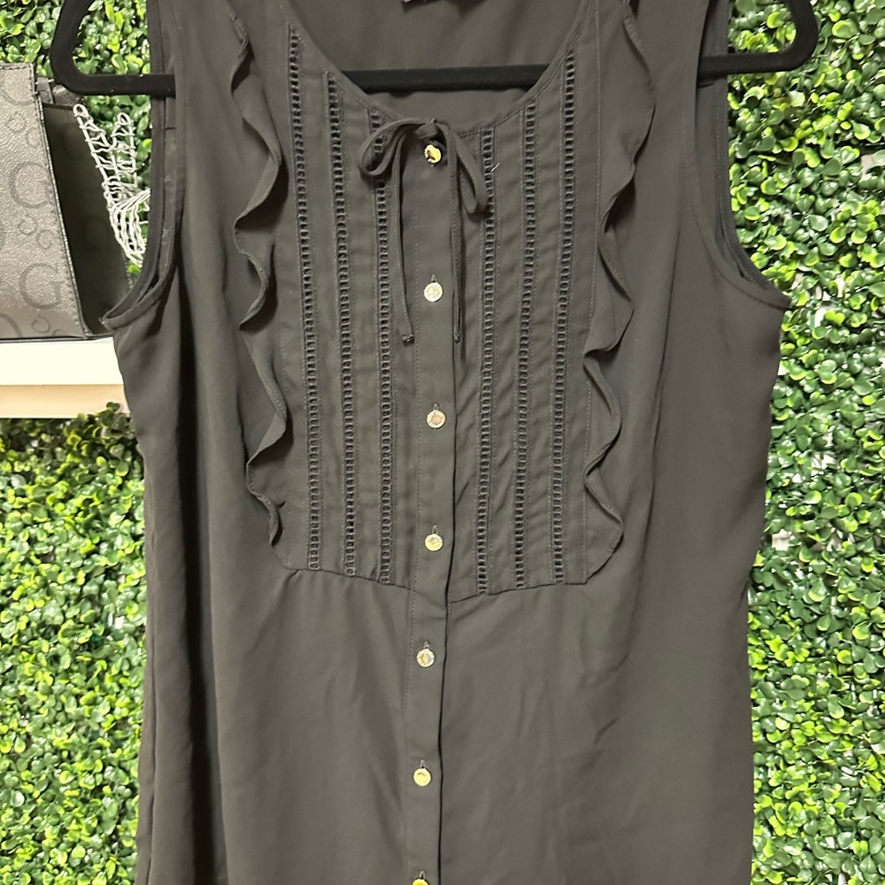 Karl Lagerfeld Black Sleeveless Ruffle Top